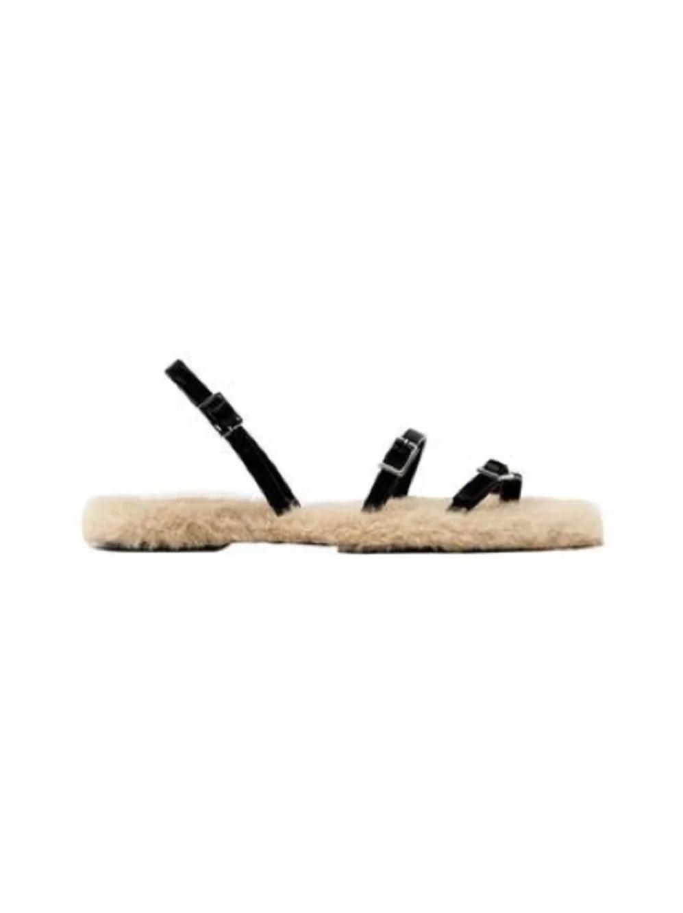 Zara Black Strappy Sandals with Cream Shearling Footbed size 39 - Picture 2 of 8